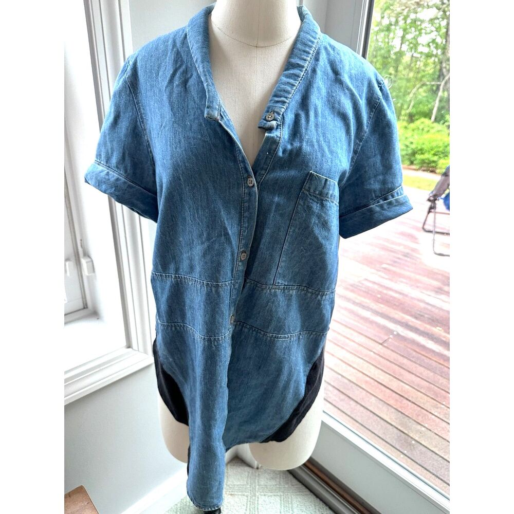 Vintage Helmut Lang New York Chambray Denim Top Short Sleeve Button Down Size M